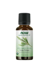 Now Foods Organic Tea Tree Oil 30ml bottle for purifying and refreshing room blends.
